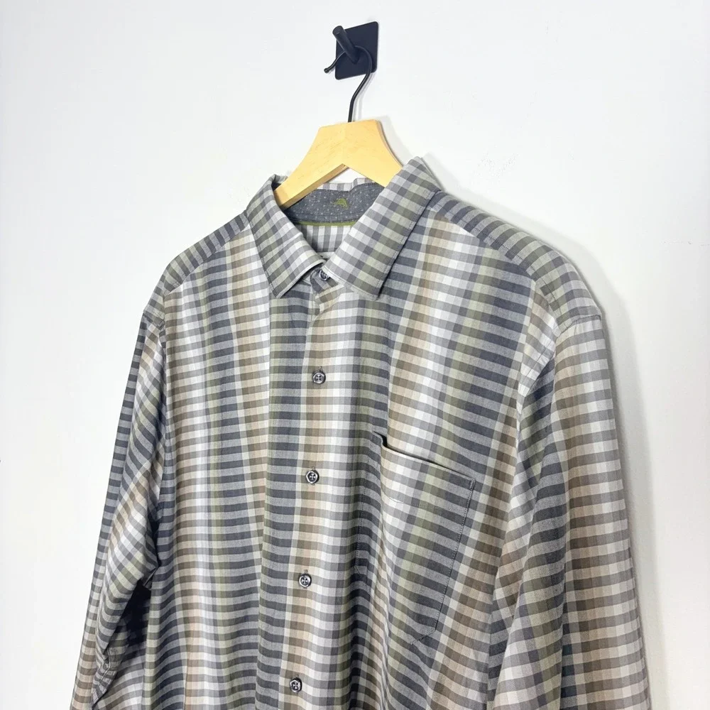 Tommy Bahama‎ Mens Large Long Sleeve Button Up Shirt Cotton Silk Blend Striped